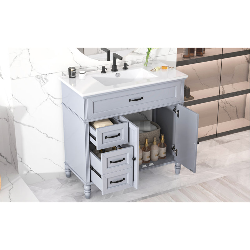 Meuble-lavabo chic avec rangement abondant et caractéristiques haut de gamme, Gris