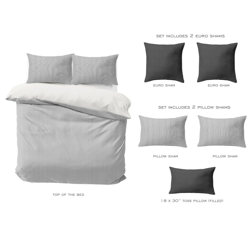 Ensemble d'édredon en coton 6 pièces Cedar Lane, Édredon très grand super + 5 pièces supplément, Ébène