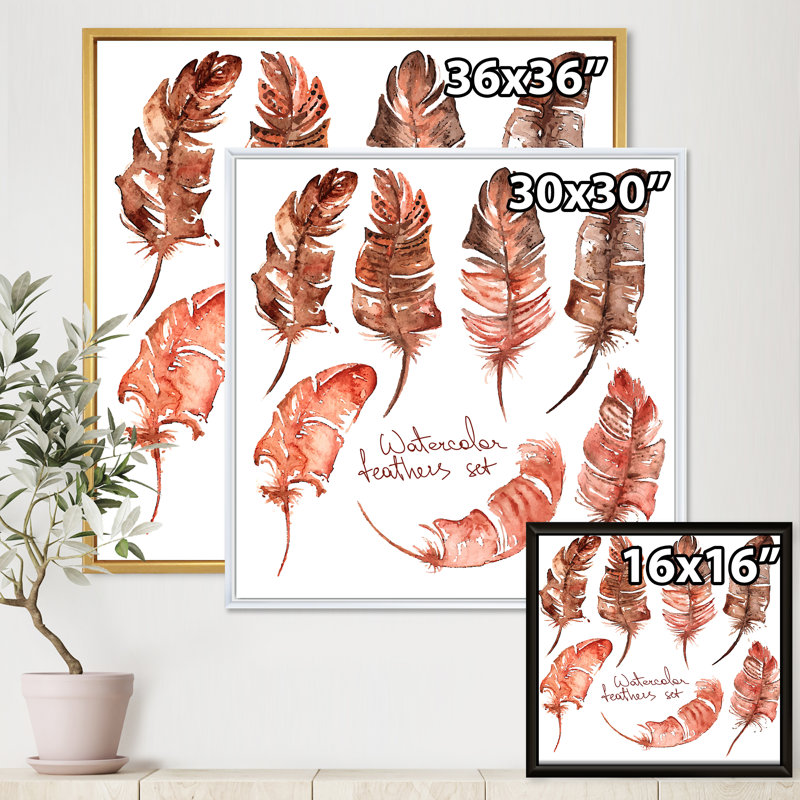Plumes Boho - reproduction sur toile, Toile blanche encadrée, H 30 po x l 30 po x P 1 po