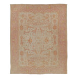 Antique Turkish Oushak Rug In Cream And Pink With Floral Medallion - Rug & Kilim