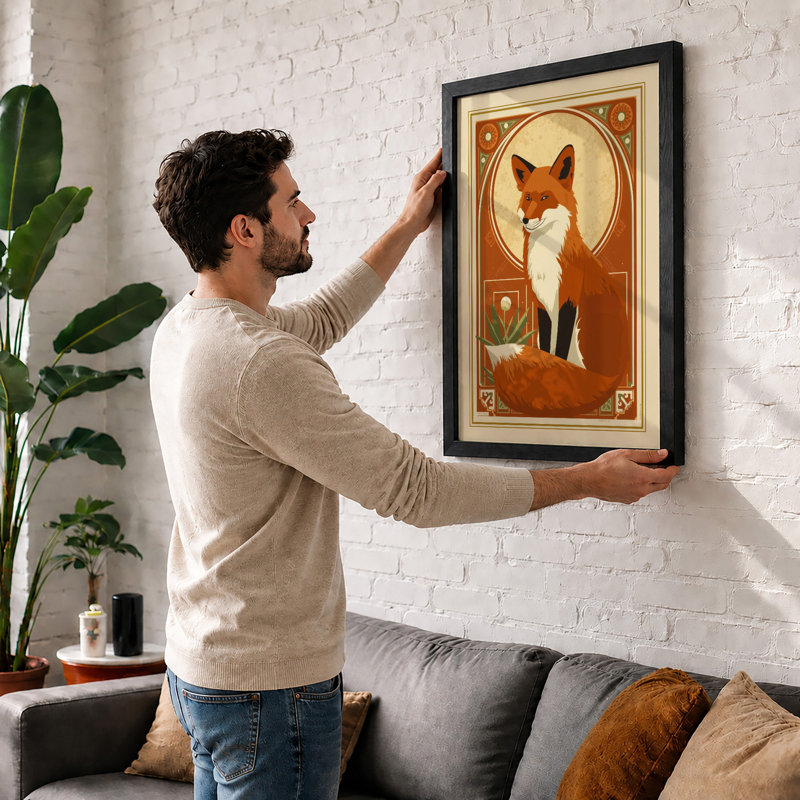 Dignified Fox in Gold Art Deco - Framed Print, Walnut, A1 - 84.1 x 59.4 cm