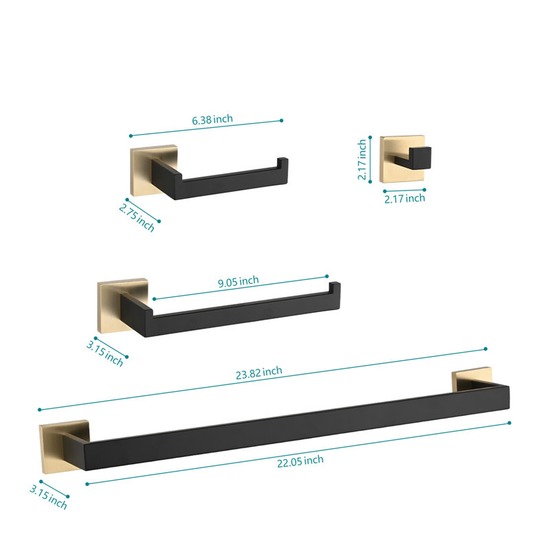 4 - Piece Bathroom Hardware Set, Gold/Matte Black