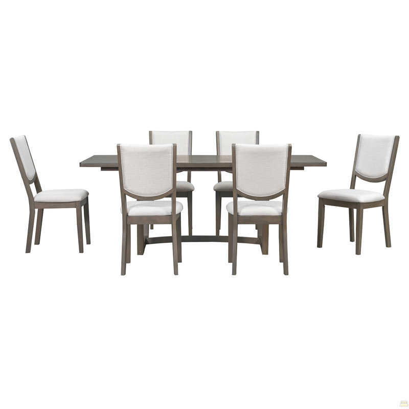 Ensemble de table de salle à manger extensible 7 pièces pour 6 personnes, table de cuisine rectangulaire avec 6 chaises rembourrées, chaises de salle à manger à dossier courbé pour la salle à manger (espresso)