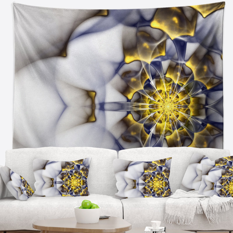 Tapisserie florale florale or et blanche, H 50 po x l 60 po