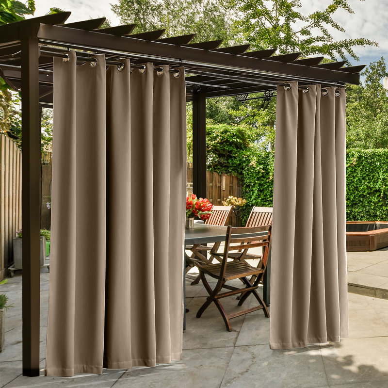 Outdoor Patio Curtains Waterproof - Darkening Thermal Insulated Curtains For Porch, Pergola, Cabana - Sunproof Blackout Drapes With Rust Proof Grommets, Set Of 2 Panels,Brown