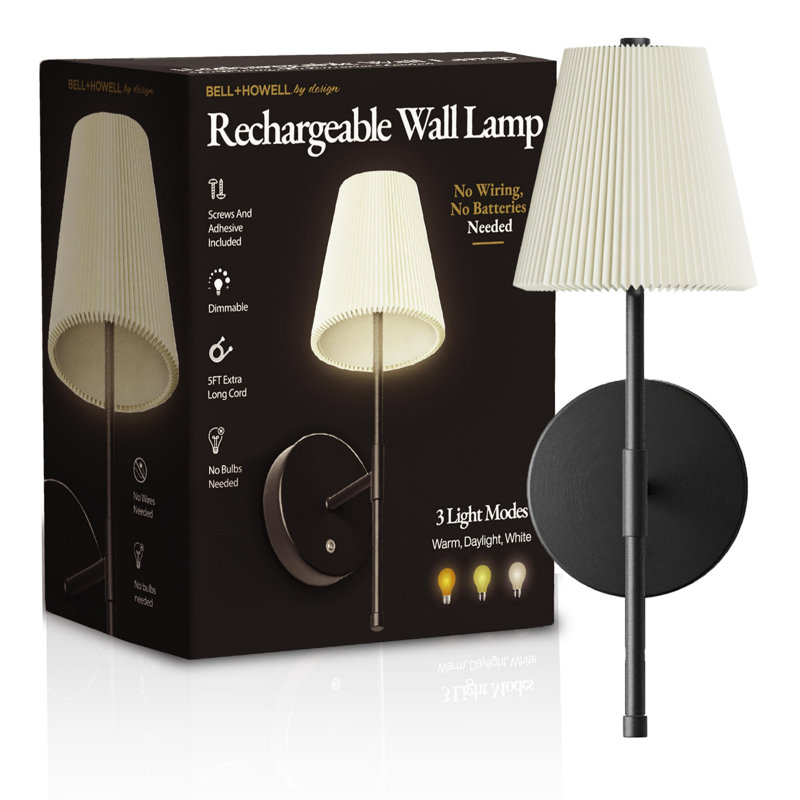 Applique murale rechargeable Bell + Howell avec abat-jour plissé et intensité variable - noir, Noir