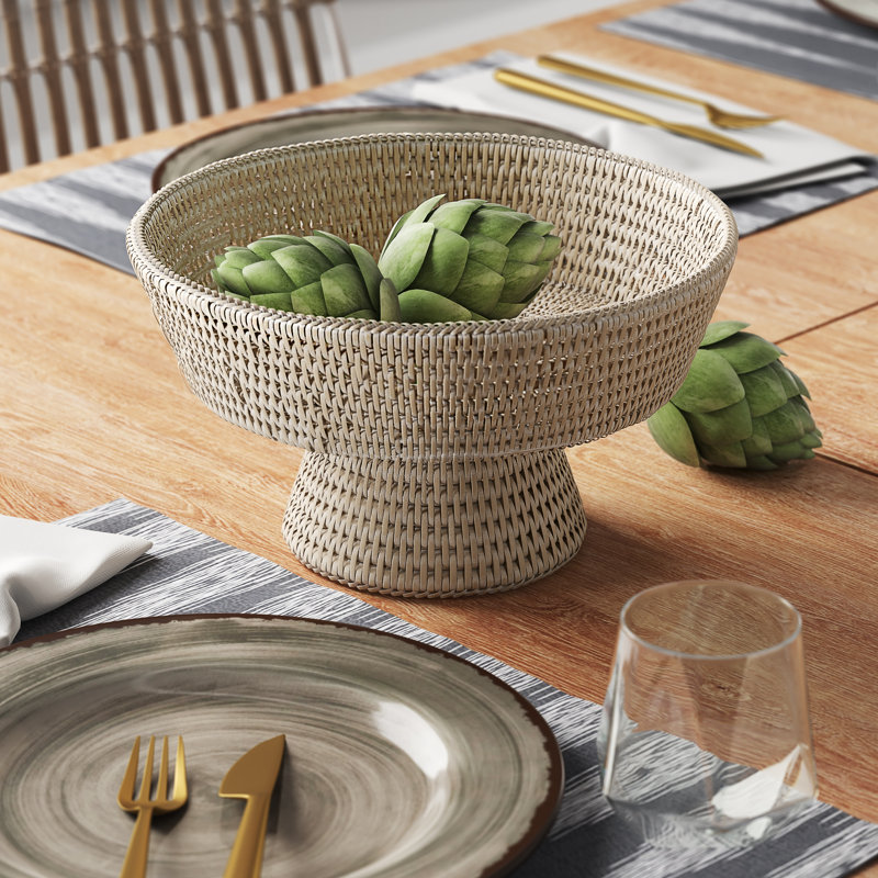 Beachcrest Home™ Everard Rattan Fruit Bowl, White Wash