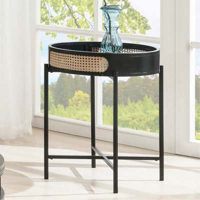 Table de bout ronde noire avec plateau de table ouvert, pieds en métal, insert et rangement pour café ou bout, 22 po x 22 po x 24 po, 17 lb avec compartiment, tables idéales,