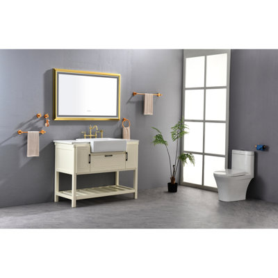 Miroir de salle de bain 48 "x 30" avec cadre en aluminium, brouillard, interrupteur 3 couleurs, gradation continue, réflexion claire et non faussée, interrupteur mural en or brossé, bonne ambiance,