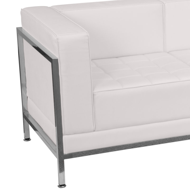 Annis LeatherSoft Modular Sofa with Quilted Tufted Seat and Encasing Frame, Off-White
