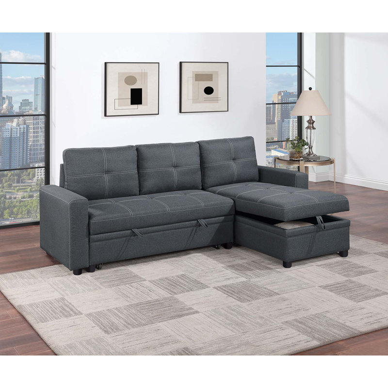 Convertible Sectional, Dark Gray Polyfiber