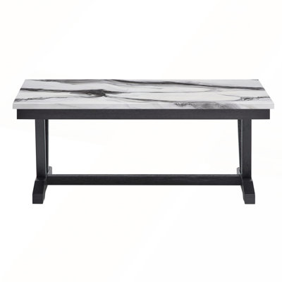 Stylish Faux Marble Coffee Table with Double Pedestal Base and V-Shape Sides for Modern and Elegant Living Rooms