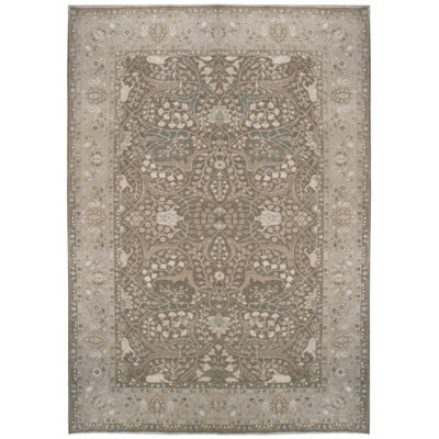 Tapis unique brun / beige noué à la main de 9 pi 9 po x 14 pi