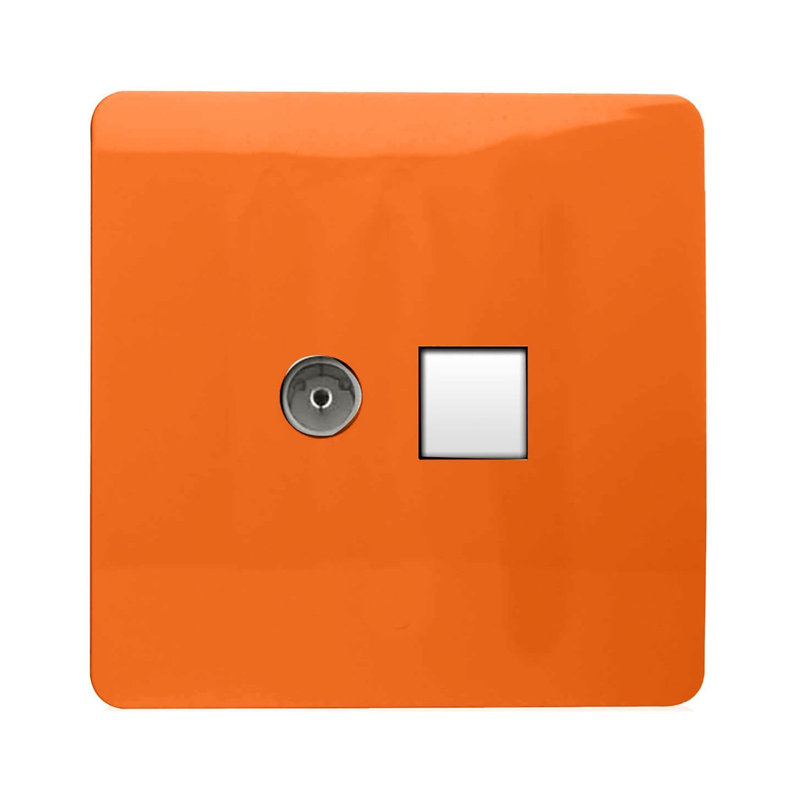 Trendi Switch 2 Gang Female TV Co-Axial & Telephone Sockets, Orange