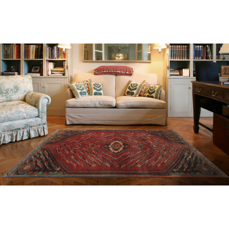 Kaydience One-of-a-Kind 4'9" x 8'6" 1980s Runner Wool Area Rug in Navy and Red