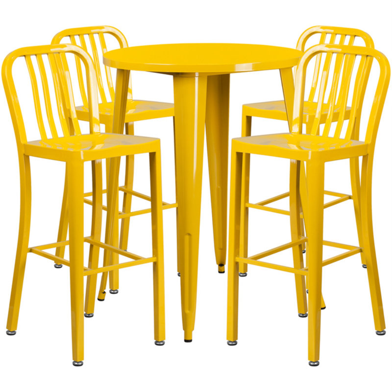 Posey Round 4 - Person 35.25" Long Dining Set, Yellow, 30.25"