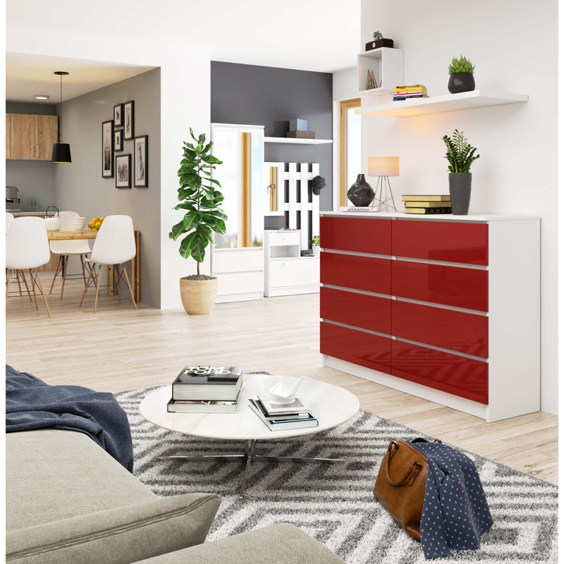 Eligija 138cm W 8 - Drawer Chest of Drawers, Red Gloss