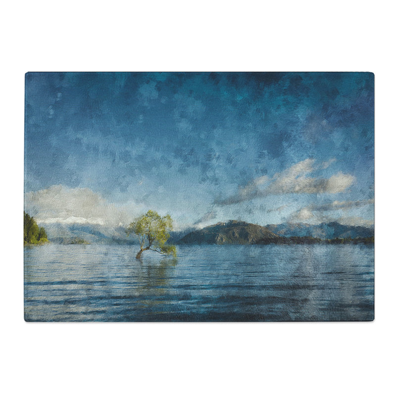 Tree in a Lake Painting Chopping Board, 0.4cm H x 28.5cm W x 39cm L