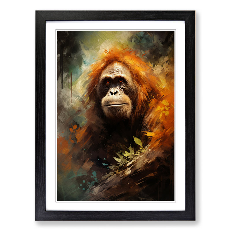 Orangutan Impressionism - Single Picture Frame Print on Wood, Black, 46cm H x 34cm W x 2cm D