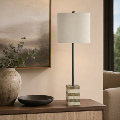 34.75" Stone Table Lamp With Gray Shade