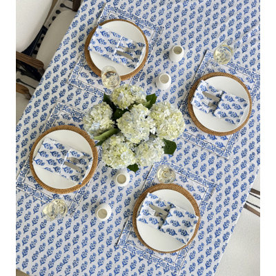 Hand Block Print Tablecloth, Blue