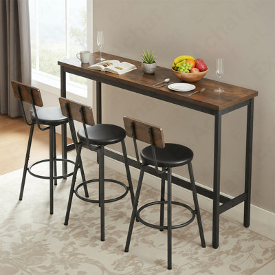 Bar Table And Chairs Set For 3, 4 Piece Industrial Dining Table Set With 3 PU Upholstered Bar Stools, Bar Table Set For Kitchen, Dining Room, Living Room, Bar, Cafe, Small Space Corner, Rustic Brown