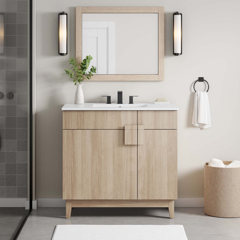 Miles 36" Oak Particleboard Bathroom Vanity Cabinet