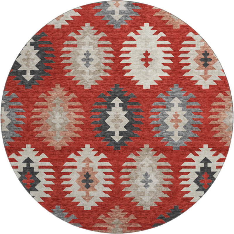 Premium Machine Washable Prisco Red Rug, Round 8'