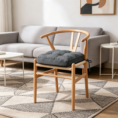 Set of 4 Tufted Dining Chair Cushions 16.5"x16.5"x3.5" with Ties & Non-Slip Backing, Grey