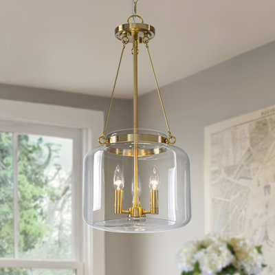 Kaeson 3-light Lantern Drum Chandelier With Thick Clear Glass Shade