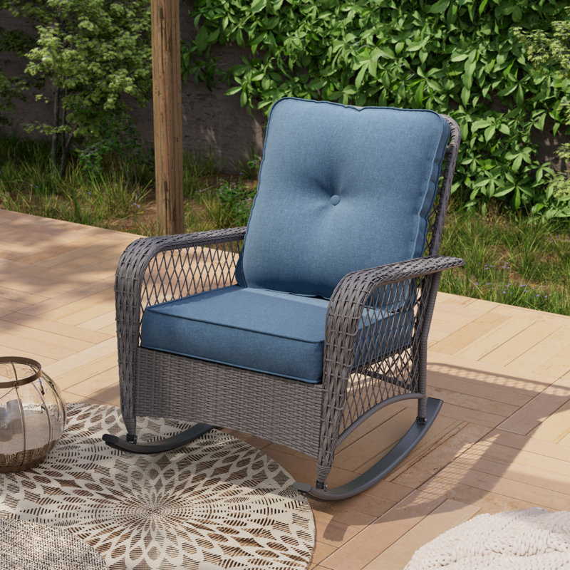 Chaises berçantes de patio avec coussin, Bleu marine, Gris
