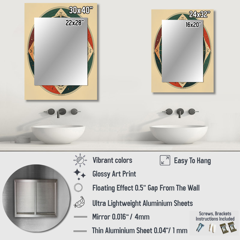 Sacred Mystery Vintage Alchemy Mandala I - Geometric Large Wall Mirror, Modern Unique Mirror, Printed Metal Art, 32" x 24"