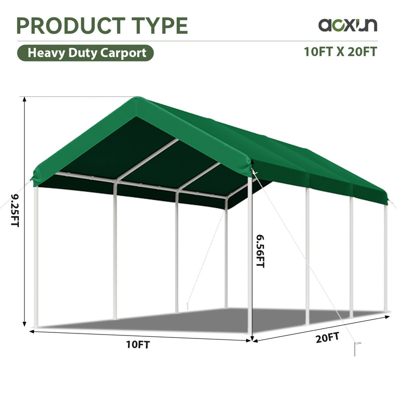 Abri d'auto portatif 10 x 20 pi, Vert