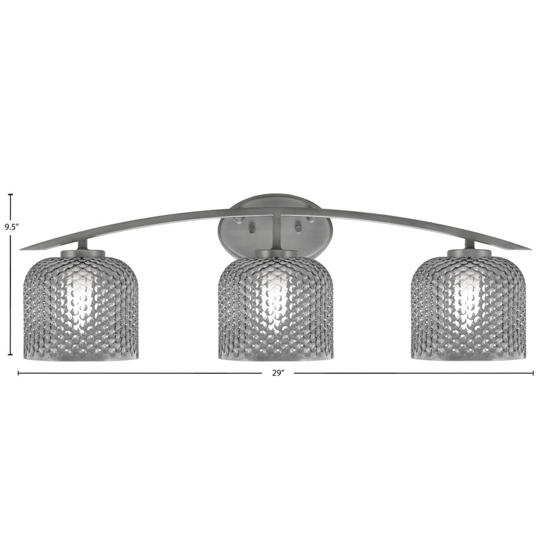 Barre d'éclairage de salle de bain 3 lumières avec verre texturé 6 po Kurve, Argent argent, Fumée