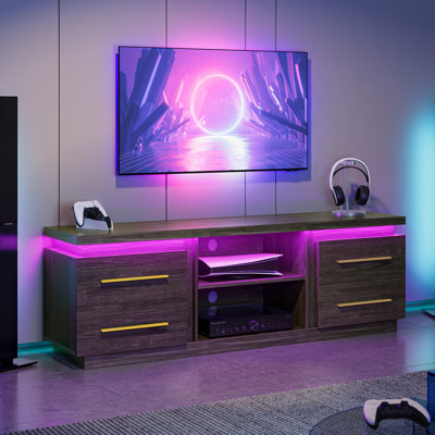 66" TV Stand for TVs Up to 75", Entertainment Center with Music Sync LED Lights, Media Console Table Storage Cabinet