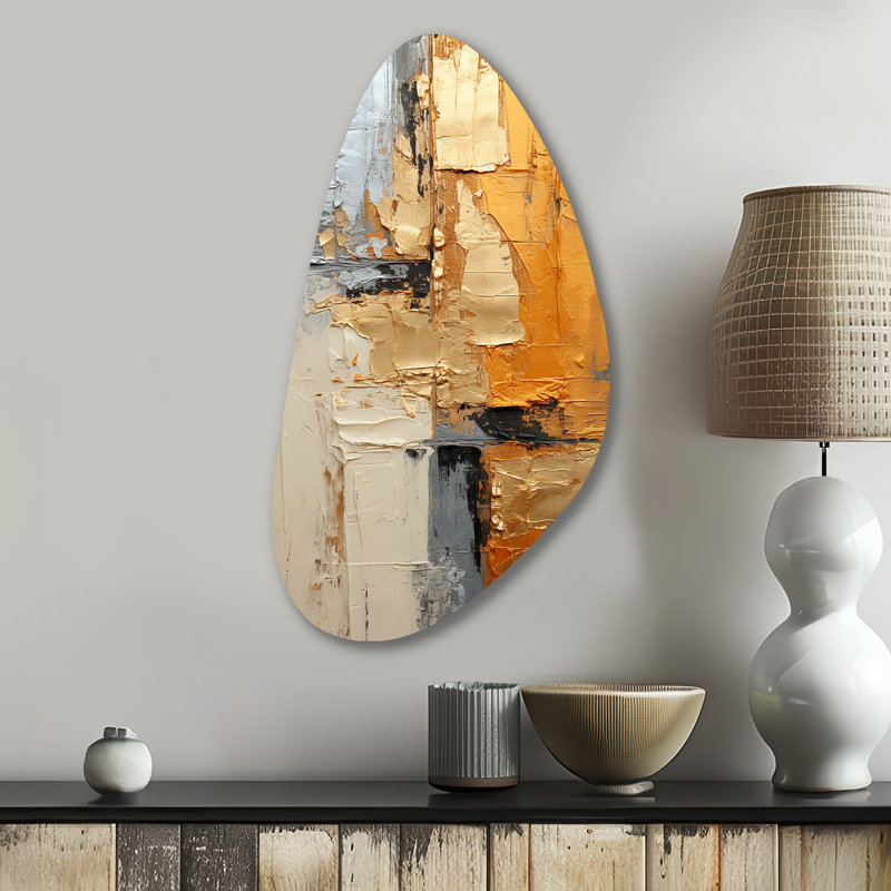 Gold Grey Gleaming Geometry XV - Irregular Shape Abstract Collages Metal Wall Art, Asymmetrical Metal Wall Sculpture Print