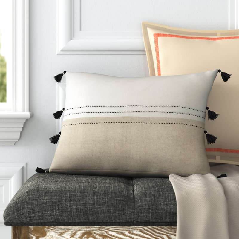 Griffin Striped Linen Reversible Throw Pillow, No Fill