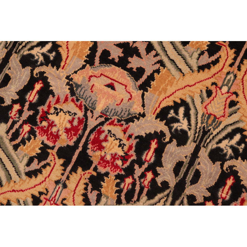 Tapis noir / brun / vert en laine noué à la main à motif floral de 6 pi 1 po x 9 pi 5 po William Morris