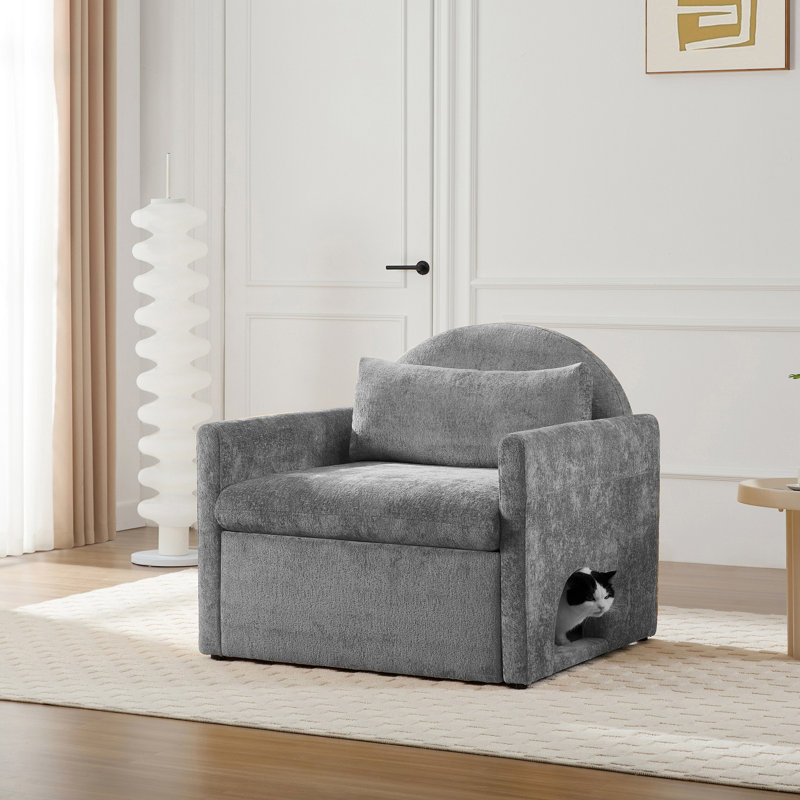 Fauteuil d'appoint surdimensionné en chenille de style moderne avec méridienne simple pour salon, chambre à coucher, Gris