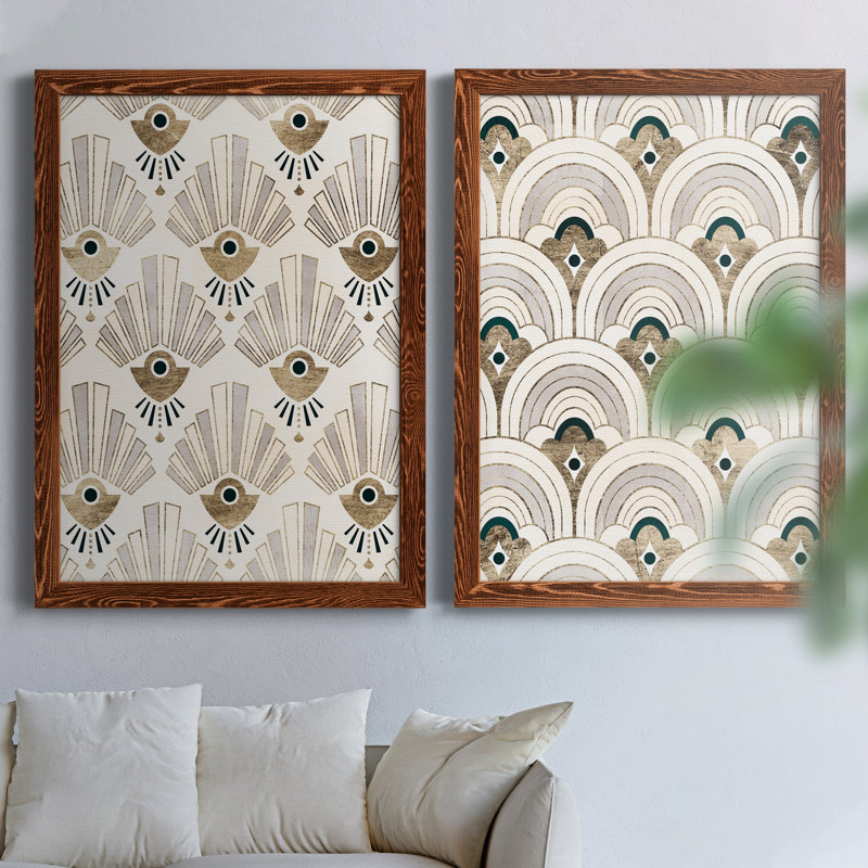 " Deco Patterning III " 2 - Pieces, 43.5" H x 31.5" W x 1" D, Maple Framed Canvas