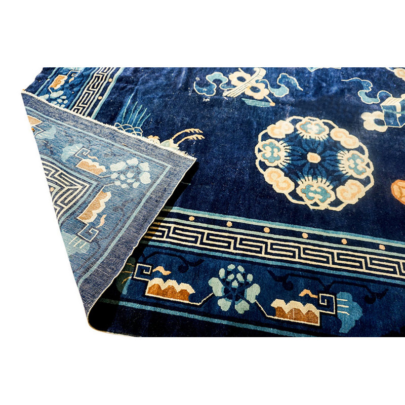 Tapis bleu en laine noué à la main Exciting