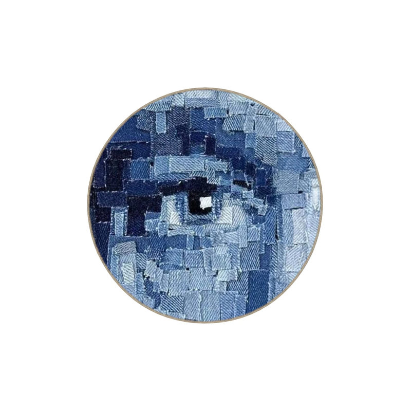 Blue Themed Abstract Eye Patterned Creative Modern Decorative Carpet, Round 3'4"