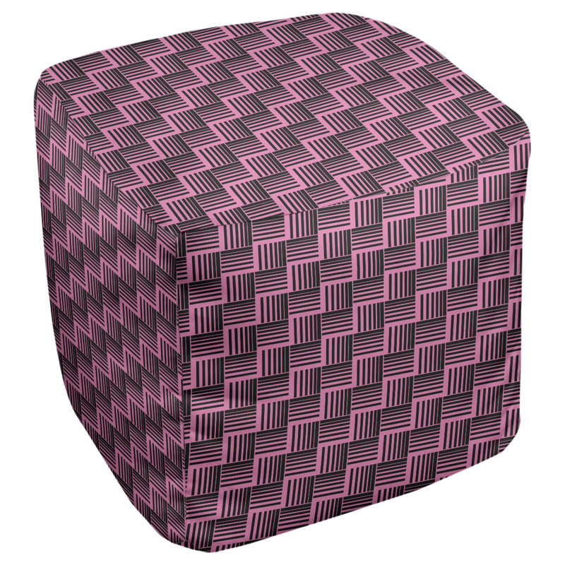 Repose-pieds cubique à rayures classic basketweave, Noir / rose