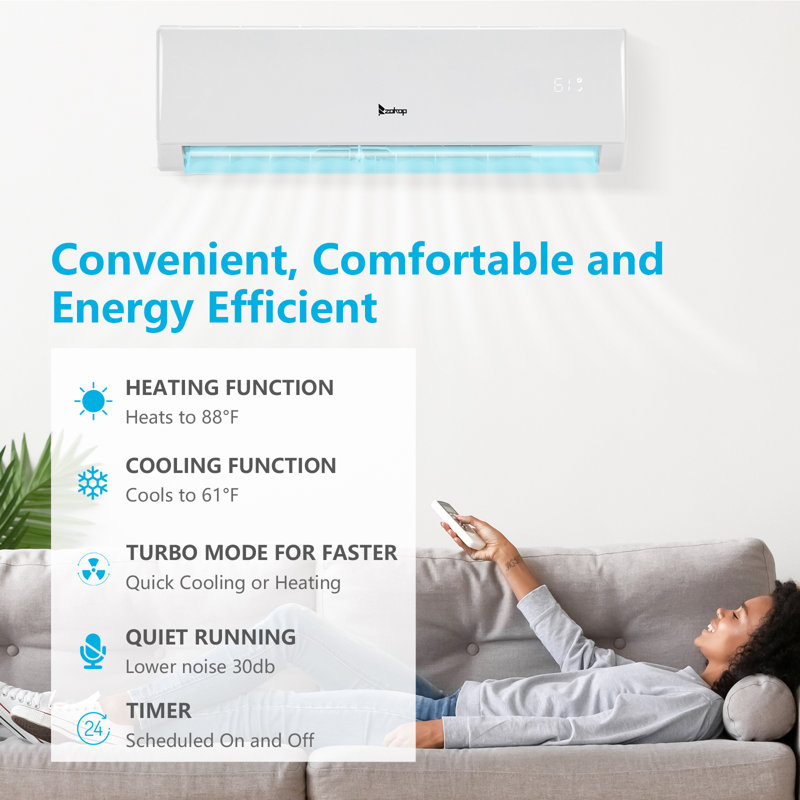 Winado 11000 BTU Wi-Fi Connected Ductless Mini Split Air Conditioner for 550 Square Feet with Heater and Remote Included