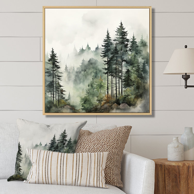 «Forest Pine Tree Misty Morning I», reproduction d'art sur toile, forêt pin, H 36 po x l 36 po, Érable