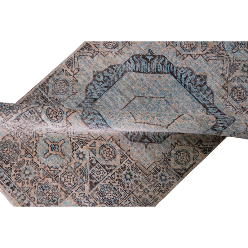 Hand Knotted Wool Area Rug in Beige