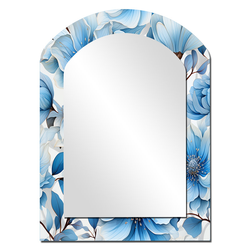 Motif de rêve floral bleu et blanc - miroir mural asymétrique floral, miroir décoratif Cottage Arch, impression sur métal