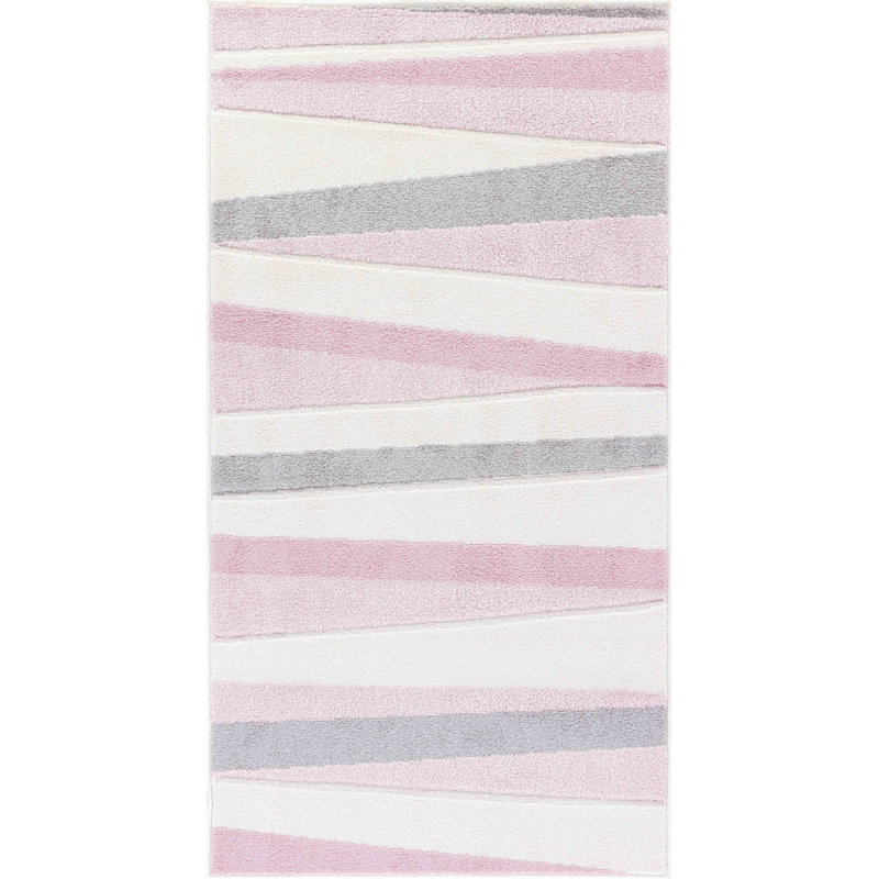 Ibn Children's Bedroom & Playroom Rug Pink/White, Rectangle 80 x 150cm