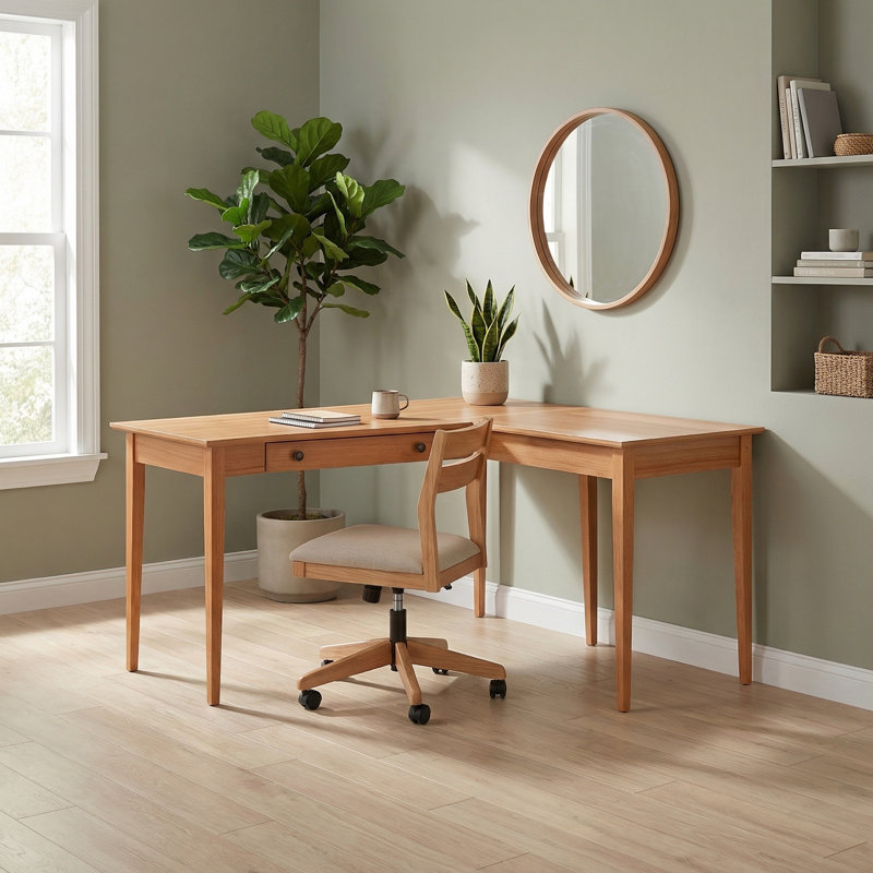 Bureau en L en bois massif Malani, Natural