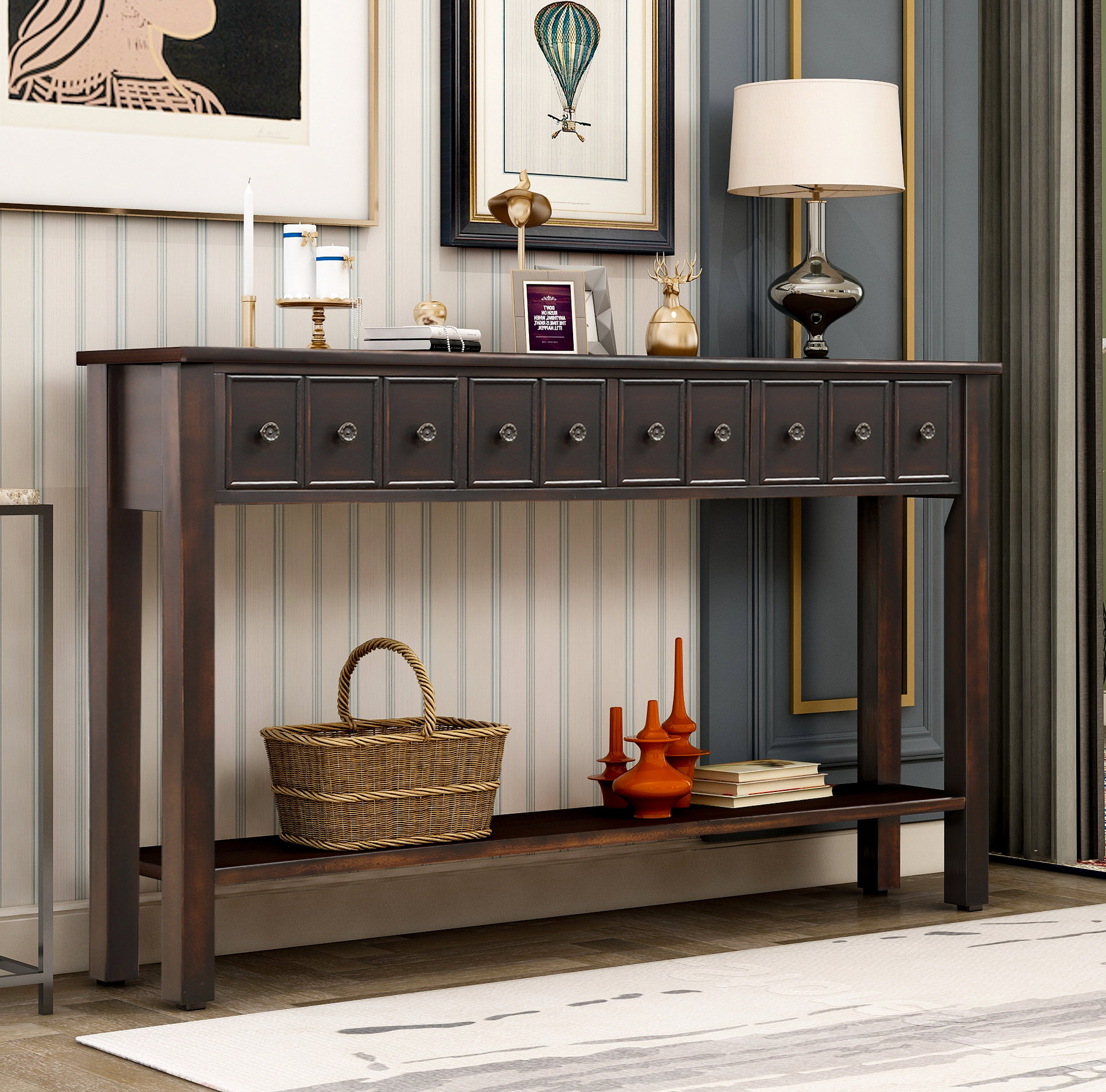 Traditional console deals table with drawers